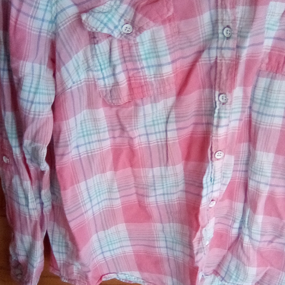 Sonoma Coral and Mint Plaid Shirt - Picture 3 of 10